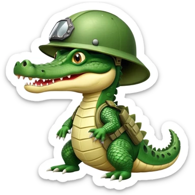 Military crocodile with explosive features, crocodile wearing a helmet sticker
