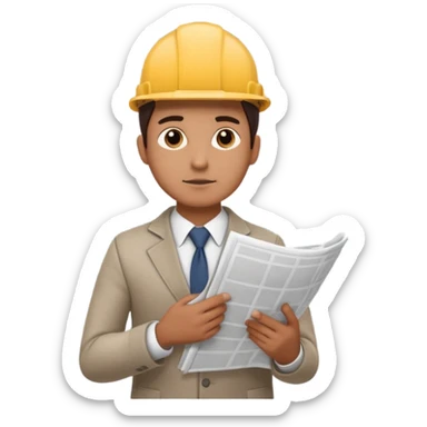 thinking architect in office cloth without helmet that holds architecture plan and is in thinking pose sticker