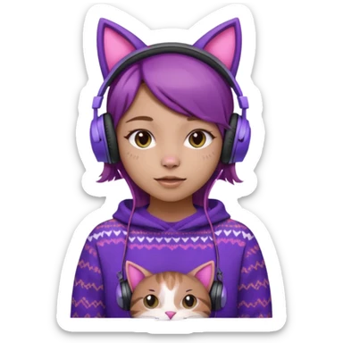 une fille avec des écouteurs de chat rose et des cheveux brun qui est crazy  chandaille mauve  sticker