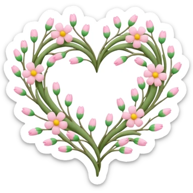 Natural cottage core aesthetic minimal flower branches in a twisty heart shape sticker