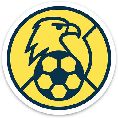 Club América logo style icon, featuring a stylized eagle and soccer ball, bold blue and yellow sticker
