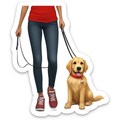 golden retriever in red shirt on a leash by a girl in red shirt  sticker