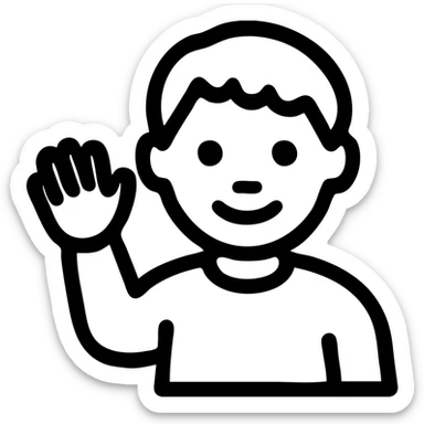 black kid, waving, outlined icon with no fill sticker