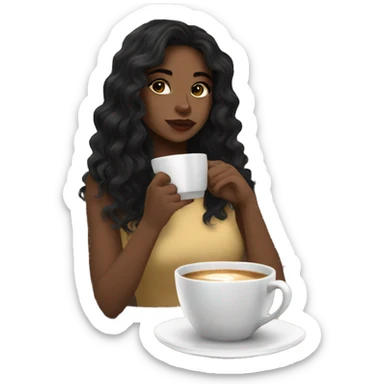 aesthetic girl with black wavy hair sipping coffee in a cute coffee shop  sticker