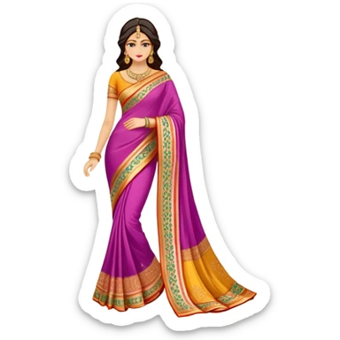 elegant colorful Indian saree with beautiful patterns and gold border sticker