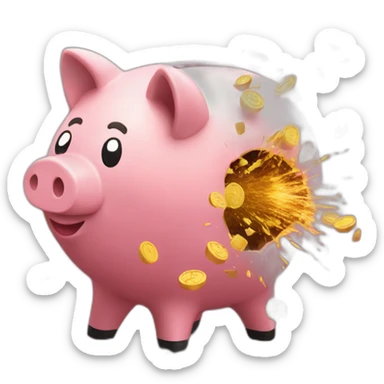 Piggy bank exploding from being full sticker