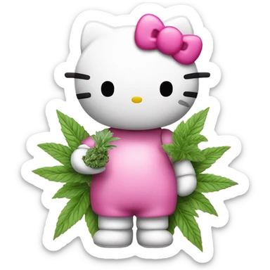 Hello kitty holding Pink herb nug sticker