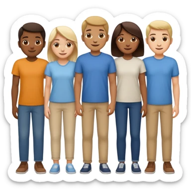 A line of 5 people standing, fourth variation sticker