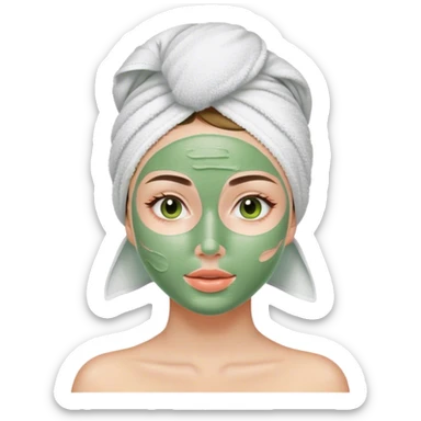 Girl with towel on her head and green skincare mask on sticker