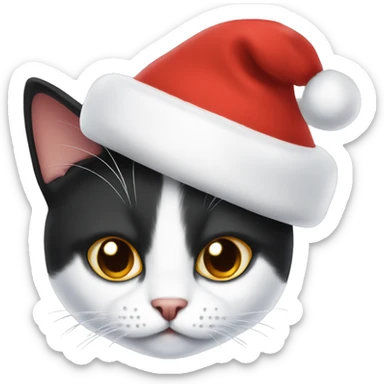 White and black cat in Santa hat sticker
