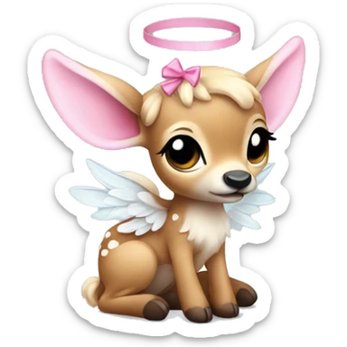 Baby fawn with pink bow and angel wings sticker
