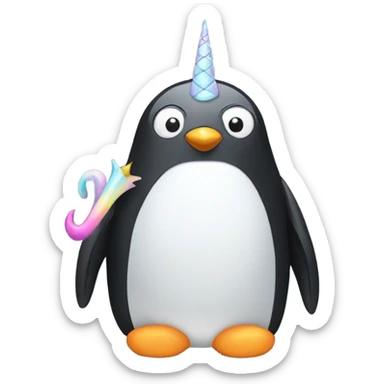 penguin with unicorn horn and a tail sticker