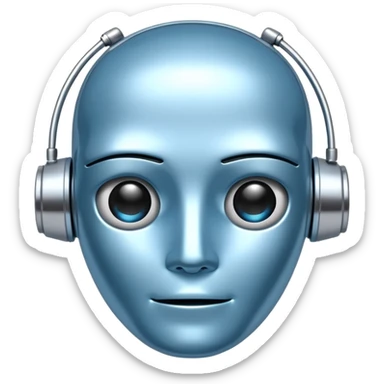 ai agent light blue metalic face bot sticker