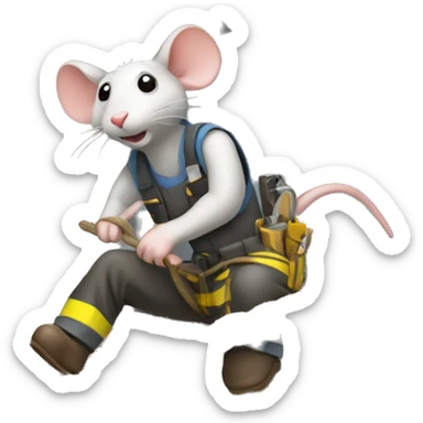 Rat Construction worker hauling rope down from roof sticker
