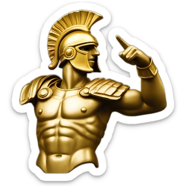 Roman sculpture with golden Trojan helmet pointing its finger to the sky (same pose as in creation of Adam) sticker