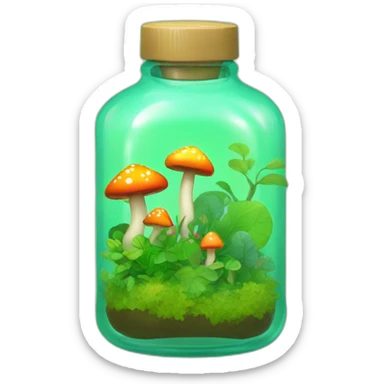 Bottle with green background and plants with rainbow mushrooms  sticker