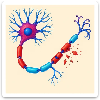 Make the neuron and myelin sheath illustration more colorful with vibrant medical colors, enhancing the vibrancy and clarity of the medical illustration. sticker