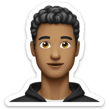 A stylish man with a French crop hairstyle wearing a black hoodie sticker