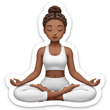 Brunette 2 braid hair dark skin Woman wearing white gym set with eyes closed and long eyelashes doing yoga mediation  sticker