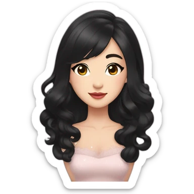 pretty woman in mid length black hair , chinita eyes, with dimples on both cheeks, with kpop dress sticker