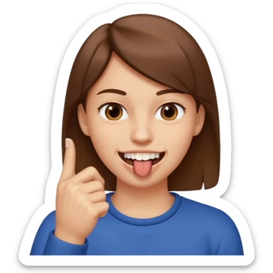 Con una sonrisa en la cara mientras muerde la punta del dedo indice en la boca son sus dientes sticker