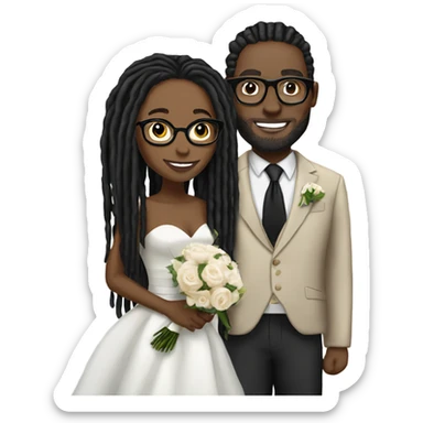 black couple light skin man with long black locs, dark skin woman with glasses with black locs wedding sticker