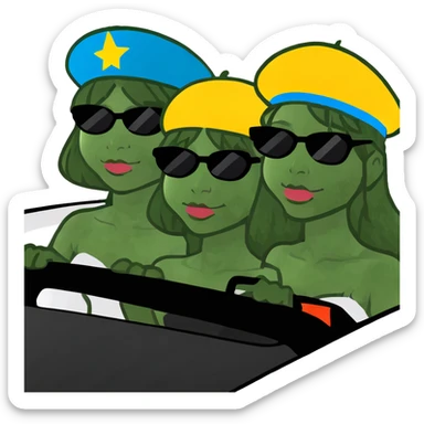 3 dark haired girls singing in a car sticker