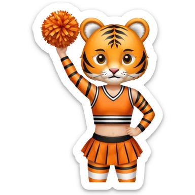 Tiger in a cheer uniform holding Pom poms sticker