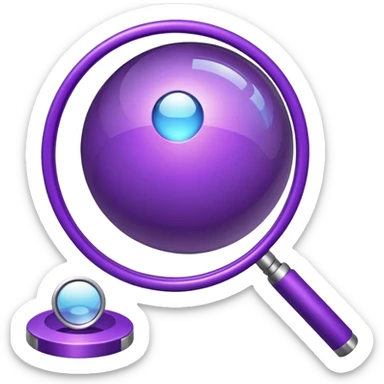 Minimal glossy purple icon of a network planet with a magnifying glass. sticker