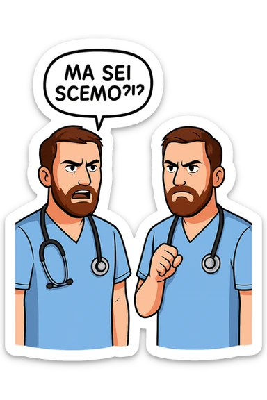 Dottore con la stessa faccia e camicie, dice "Ma sei scemo?!?" sticker