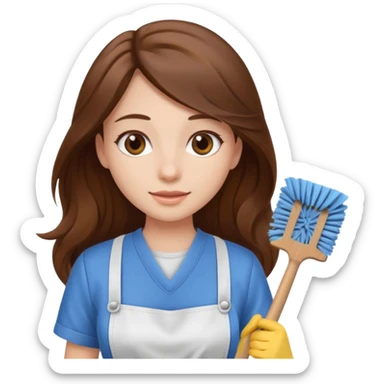 beautiful girl with long brown hair cleaning sticker