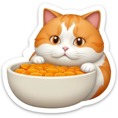Fat cat eating from food bowl sticker