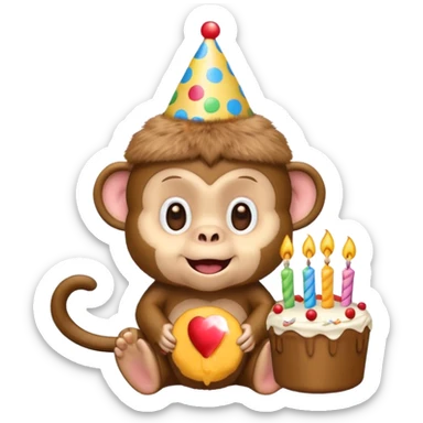 cute baby monkey emoji with birthday hat on his head sticker