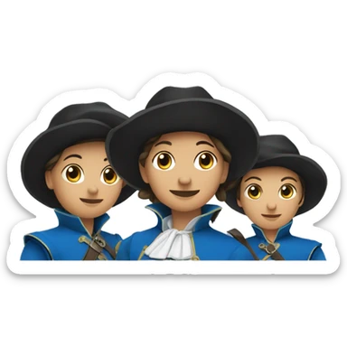Three musketeers – two are female and one all dressed in blue sticker