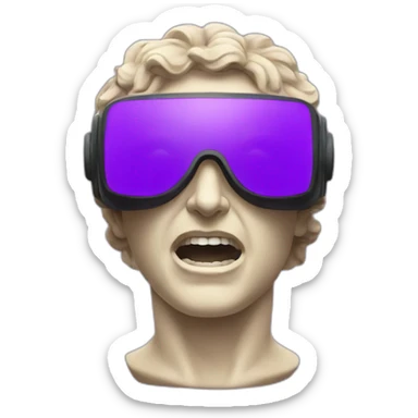 an EMOJI OF A ancient young greek statue, wearing VR headset, shouting purple colors,  sticker