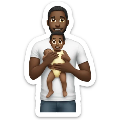 Black Man holding a baby and holding baby oil sticker