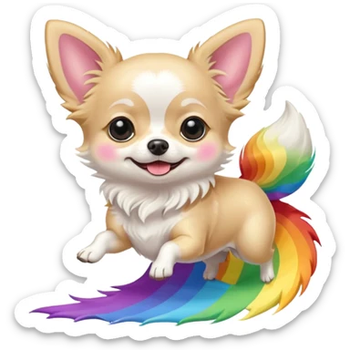 White long hair chihuahua jumping over a rainbow  sticker