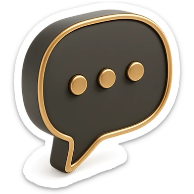 3D black icon of a chat bubble, modern and sleek, no text sticker