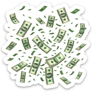 dollars raining from the sky, money falling from clouds sticker
