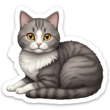 full body tiny short hair dark grey and white cat with hazel eyes lying down sticker