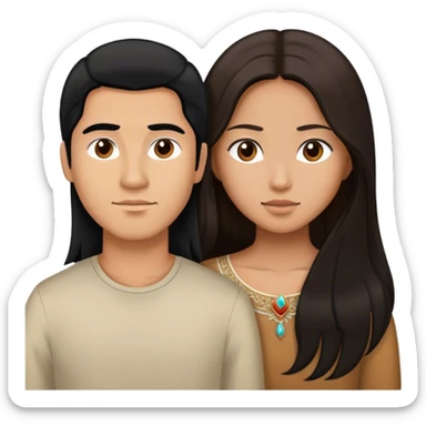 Latino man with long black hair looking at brown hair Filipina sticker