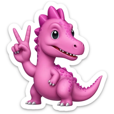 pink dinosaur holding up a peace sign  sticker