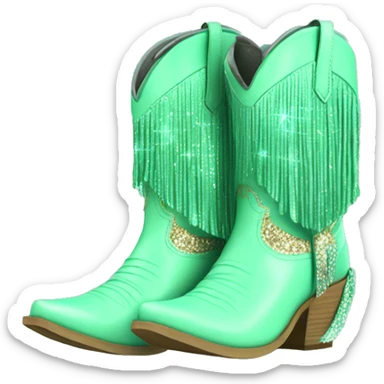 Realistic mint green fashion cowgirl boots with sparkly shiny glitter fringe on them. sticker