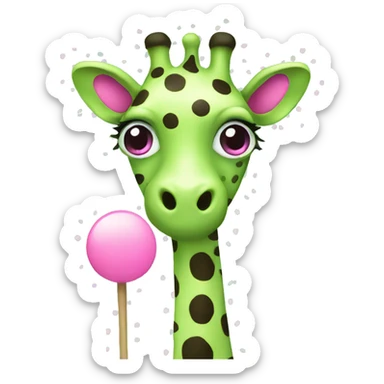 Green giraffe with pink polka dots  sticker