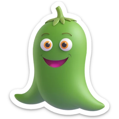 green bean with cartoon eyes and a wide grin sticker