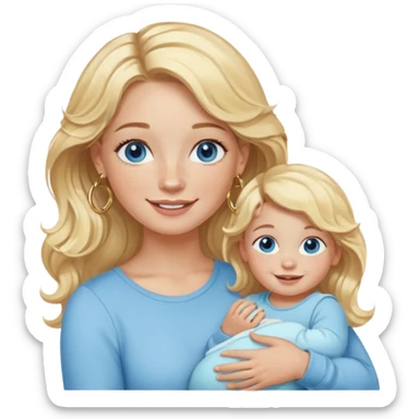 Wavy blonde, white woman with blue eyes, freckles hoop earrings, holding babies smiling and really cute in gold hoops sticker