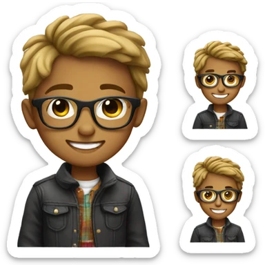 smiling boy in stylish outfit, with glasses sticker