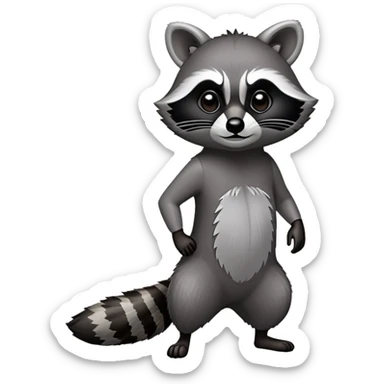 Cinematic-Raccoon-Realistic-Full-Body-Standingon all fours-Emoji – Tail flicking lazily, head tilted dramatically, thick grey fur with a signature black mask, sharp and alert ears, simplified yet realistic focused features, highly detailed, glowing with an almost sarcastic glow. sticker