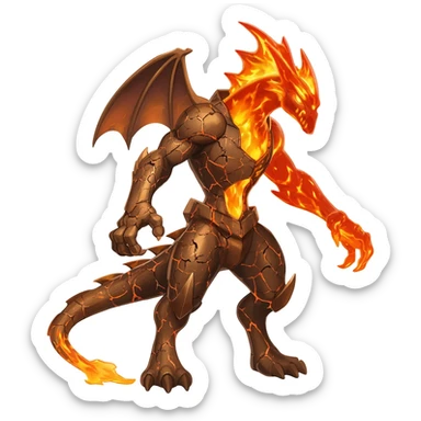 Copper-Bronze Molten-Lava Glow-Cracked Fiery-Runed Draconic Houndoom-Garchomp-hybrid-creature (full body) sticker