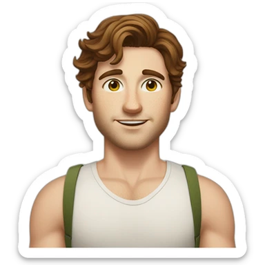 Medium length Brown haired guy with lots of freckles, amber-green eyes sticker